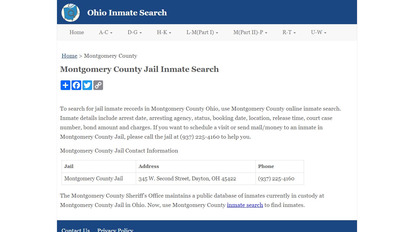 Montgomery County Jail Inmate Search